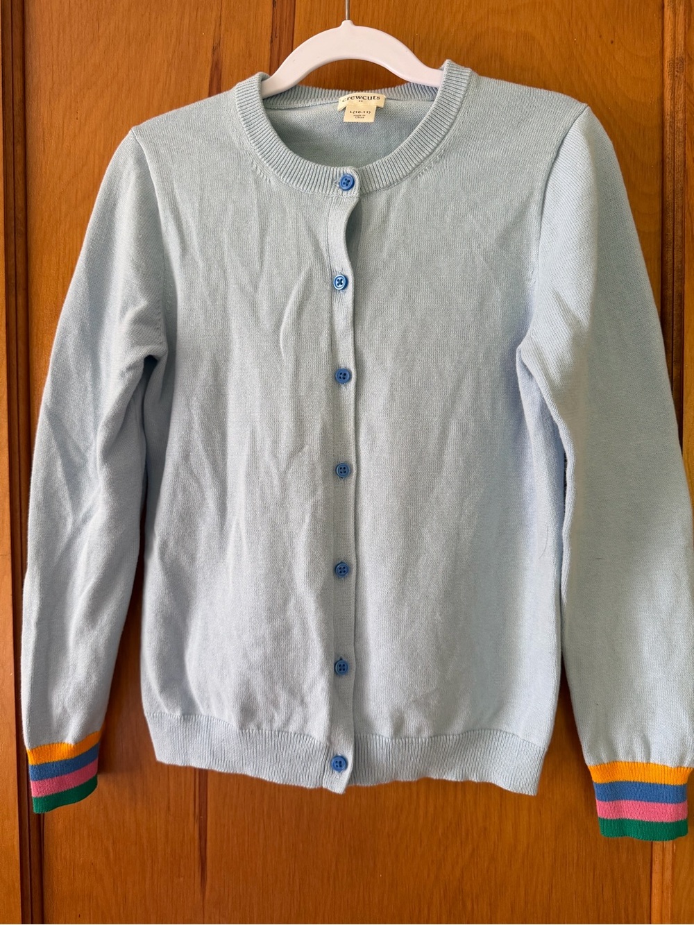 Crewcuts Girls Light Blue Button Cardigan with Striped Cuffs